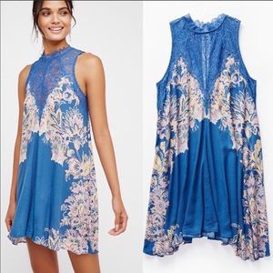 FREE PEOPLE Printed Lace Mock Neck Dress